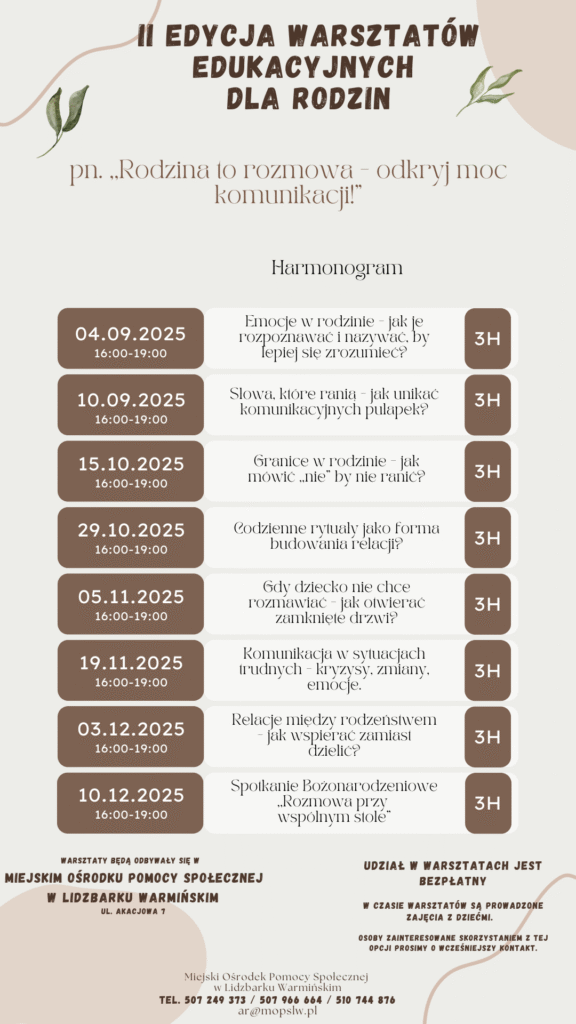 Harmonogram warsztatów.
