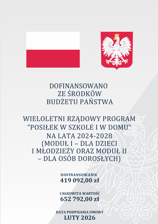Plakat wieloletni rządowy program "Posiłek w szkole i w domu".